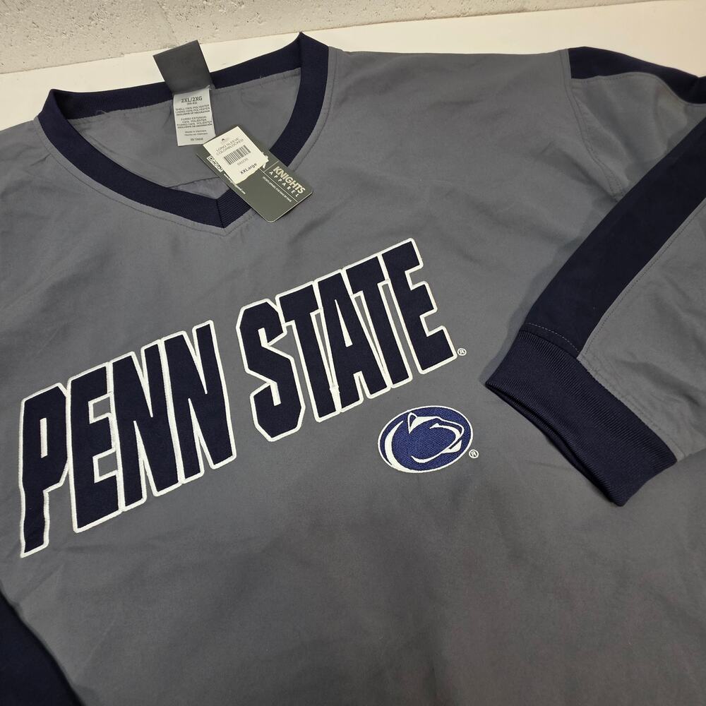 Penn State Nittany Lions Mens 2XL Windshirt Pullover Gray Navy NWT V-Neck